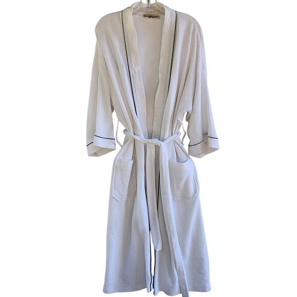 Norm Thompson Waffle Spa Robe Cotton Blend XL White Escape the Ordinary Lounge - Picture 2 of 6